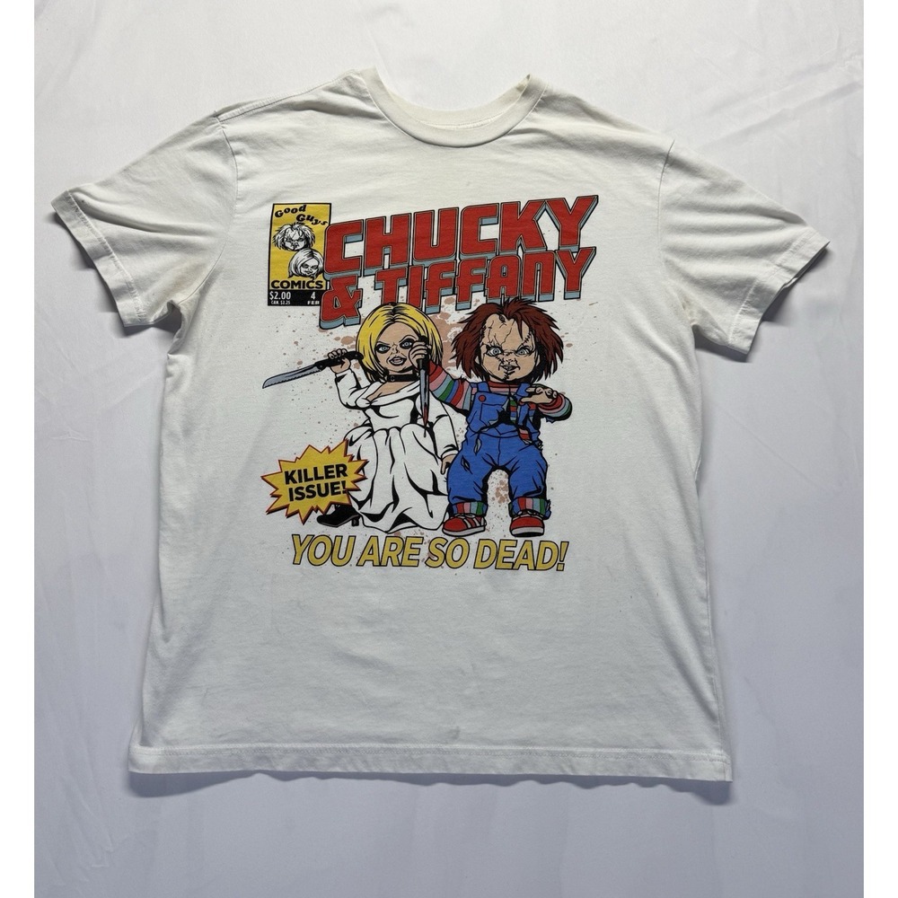 Chucky & Tiffany Horror Graphic T-Shirt Comic Style Killer Issue Tee Large
